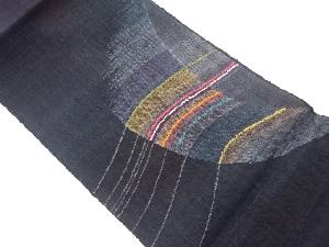 手織り真綿紬横段抽象模様織出し名古屋帯